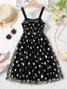 SHEIN Tween Girl Daisy In Váy ngắn phong cách ngày lễ - màu đen - Xem 2