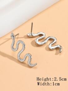 蛇設計耳釘 - 銀色 - 查看 3