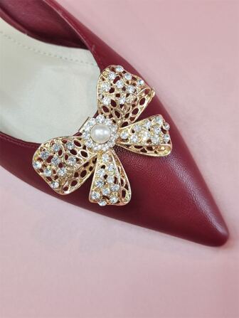 1入組鋅合金鞋水鑽和人造珍珠裝飾蝴蝶結設計魅力四射配件適用於高跟鞋