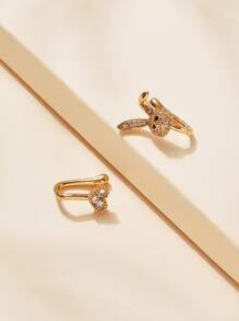 2件套簡約時尚水鑽心形和兔子裝飾鼻套無需穿孔假夾適合女士和女孩 - 金黃色 - 查看 2