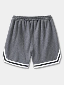 ROMWE MEN Street Life Guys Wings & Letter Graphic Striped Trim Drawstring Waist Shorts - Dark Grey - View 2