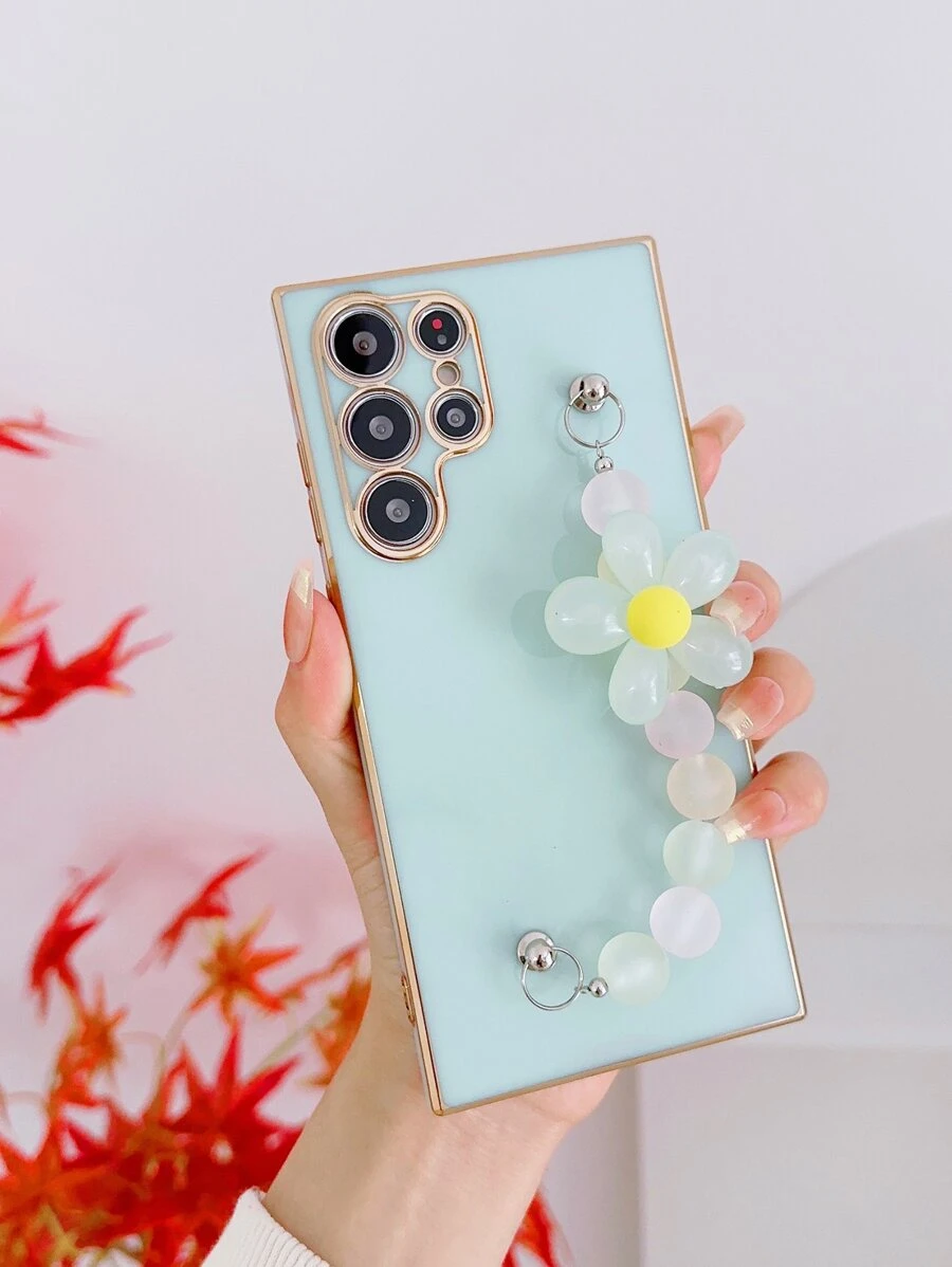 Plain Phone Case With Flower Hand Strap,International Version, Not The Domestic Version - Green - View 1
