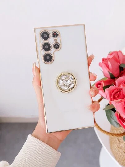 素色手機殼帶圓環支架適用於iphone