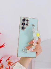 Plain Phone Case With Flower Hand Strap,International Version, Not The Domestic Version - Green - View 4