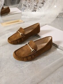 女士金屬裝飾人造皮革時尚平底鞋