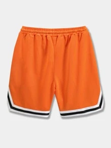 ROMWE MEN Prep 男士字母圖形條紋飾邊束腰短褲 - 橘色 - 查看 2