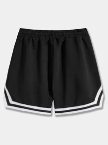 ROMWE MEN Men Wings & Letter Graphic Drawstring Waist Shorts, School - Black - View 2