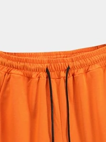 ROMWE MEN Prep 男士字母圖形條紋飾邊束腰短褲 - 橘色 - 查看 4