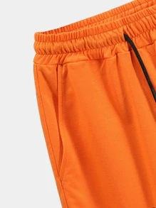 ROMWE MEN Prep 男士字母圖形條紋飾邊束腰短褲 - 橘色 - 查看 6