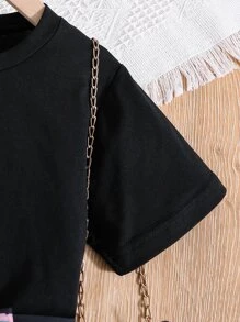 SHEIN Girls Floral Print Belted Dress - Black - View 4