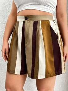 SHEIN EZwear Shorts con estampado de rayas con cremallera - Multicolor - Ver 3