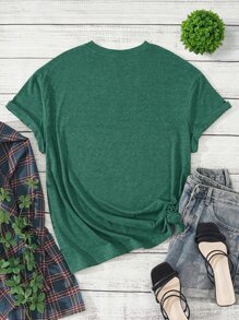 SHEIN LUNE Plus Floral Print Tee - Dark Green - View 2