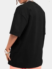 ROMWE MEN Guys Skull & Letter Graphic Drop Shoulder Tee - Black - View 2