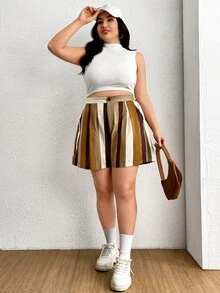 SHEIN EZwear Shorts con estampado de rayas con cremallera - Multicolor - Ver 5