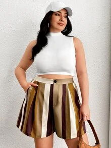 SHEIN EZwear Shorts con estampado de rayas con cremallera - Multicolor - Ver 6