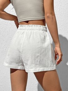 SHEIN EZwear Paperbag Waist Drawstring Front Shorts - White - View 2