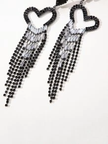 Pendientes largos con corazón & con diamante de imitación con fleco - Negro - Ver 5
