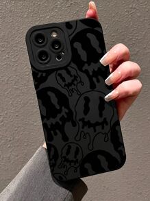 Apple Ghost Cartoon Face Pattern Phone Case Compatible With IPhone15/15Plus/15Pro/15Promax,International Version, Not The Domestic Version - Black - View 2