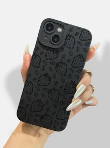 Vỏ điện thoại họa tiết dâu tây - màu đen - Xem 3