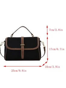 Bolso de mano de mujer de pana con solapa y PU, bolso bandolera ajustable