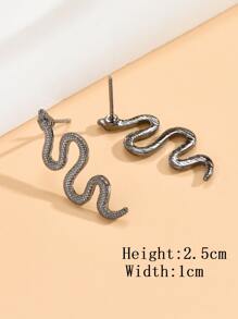 Snake Design Stud Earrings - Gun Black - View 3