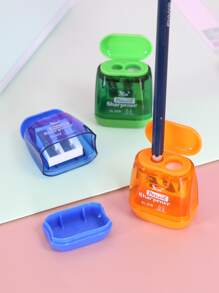1pc Cartoon Dual Hole Pencil Sharpener, Orange - Orange - View 2