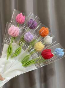 1pc Artificial Crochet Flower, Romantic Pink Fake Flower For Graduation Party Gift - Pink - View 2