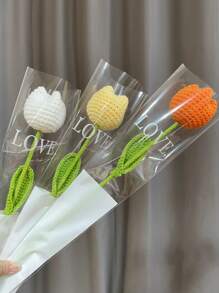 1pc Artificial Crochet Flower, Romantic Pink Fake Flower For Graduation Party Gift - Pink - View 7