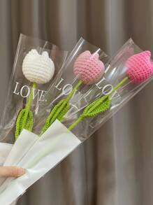 1pc Artificial Crochet Flower, Romantic Pink Fake Flower For Graduation Party Gift - Pink - View 5