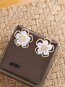 Pendientes de tachuela flor - Amarillo Oro - Ver 5