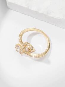 1 件优雅女士泪滴形方晶锆石戒指，适合日常佩戴、婚礼、派对 - 金黃色 - 查看 2