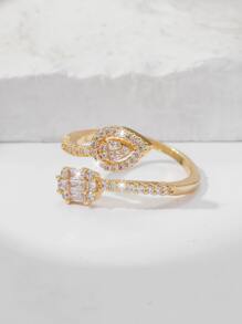 1 件优雅女士泪滴形方晶锆石戒指，适合日常佩戴、婚礼、派对 - 金黃色 - 查看 3