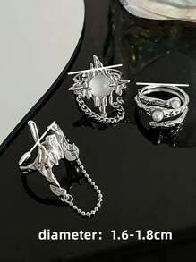 3入組假珍珠裝飾戒指 - 銀色 - 查看 4