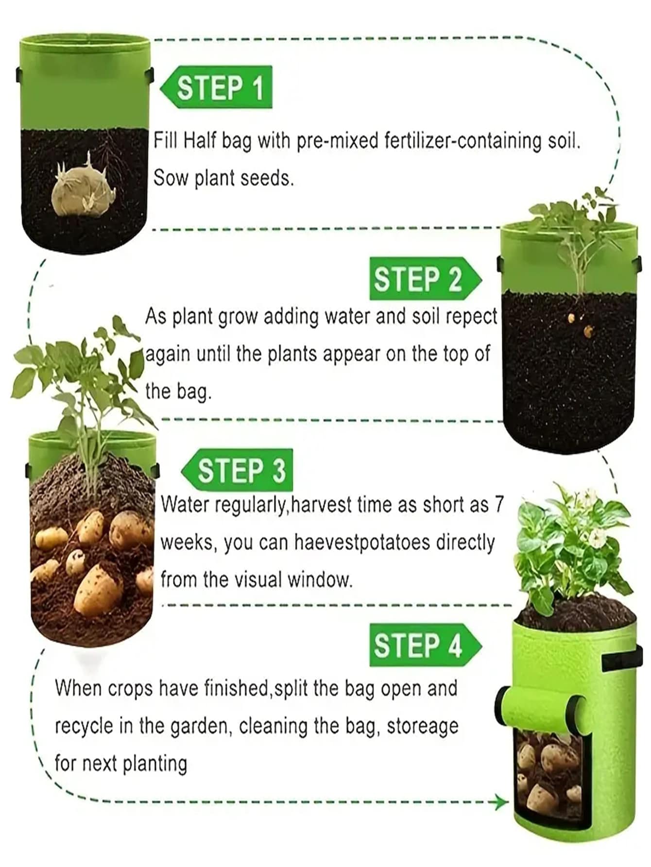 1pc Plant Grow Bags Home Garden Potato Pot Greenhouse Vegetable Growing Bags Moisturizing Garden Vertical Garden Bag Tools - Multicolor - View 5