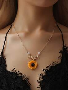 Collar con colgante con girasol - Amarillo Oro - Ver 2