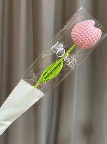 1pc Artificial Crochet Flower, Romantic Pink Fake Flower For Graduation Party Gift - Pink - View 1