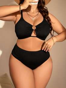 SHEIN Swim Curve Plus Size Ring Linked Cut Out Bikini Set Summer Beach