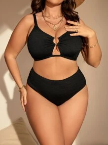 SHEIN Swim Curve Plus Size Ring Linked Cut Out Bikini Set Summer Beach