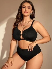 SHEIN Swim Curve Plus Size Ring Linked Cut Out Bikini Set Summer Beach