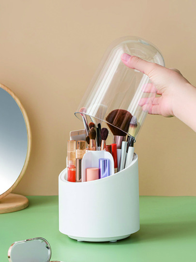 Organizer Per Pennelli Trucco 360° Girevole – Contenitore Trasparente Con Coperchio Antipolvere Per Toeletta