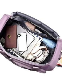 Letter Patch Decor Duffel Bag - Purple - View 3