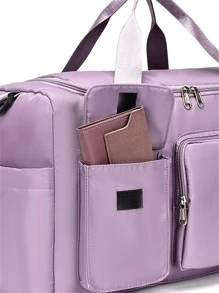 Letter Patch Decor Duffel Bag - Purple - View 7