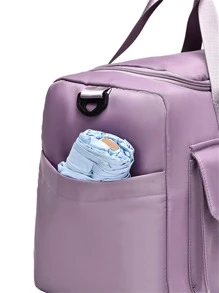 Letter Patch Decor Duffel Bag - Purple - View 8
