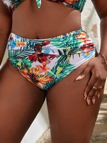 大碼熱帶圖案高腰泳衣下裝 - 彩色 - 查看 1