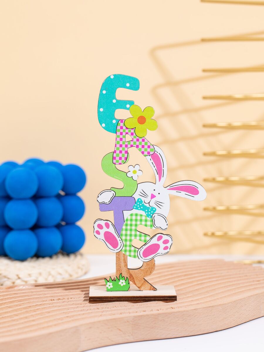 1 pieza de madera Decoración dulce conejo & con diseño de letra Decoración para Pascua de Resurrección - Multicolor - Ver 1