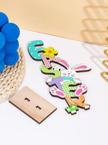 1 pieza de madera Decoración dulce conejo & con diseño de letra Decoración para Pascua de Resurrección - Multicolor - Ver 2