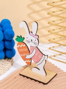 1入組木製裝飾品可愛複活節兔子和胡蘿蔔圖案家居裝飾工藝品復活節 - 彩色 - 查看 4