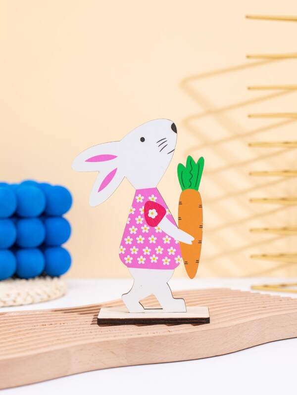 1pc Wooden Decoration Object, Cute Rabbit Design Decoration Craft For Home
