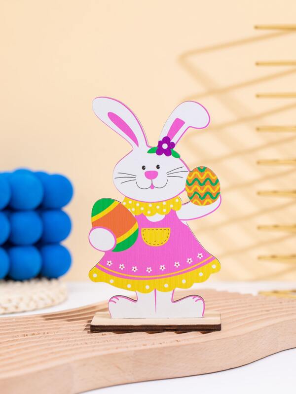 1pc Wooden Decoration Object, Cute Rabbit & Egg Design Decoration Craft For Easter