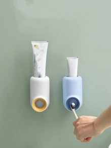 1 pieza de plástico montado en la pared Pasta de dientes unicolor sin perforación Pasta de dientes Soporte para cuarto de baño - Rosa - Ver 3